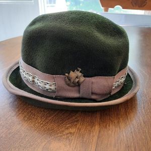 Vintage Cha Cha's House of Ill Repute Olive Green Felt Pork Pie Hat Small